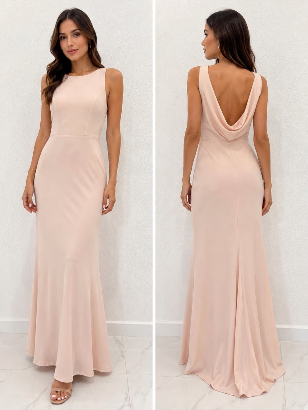 Lulu's‎ Blush Backless Cowl-Back Evening Gown S